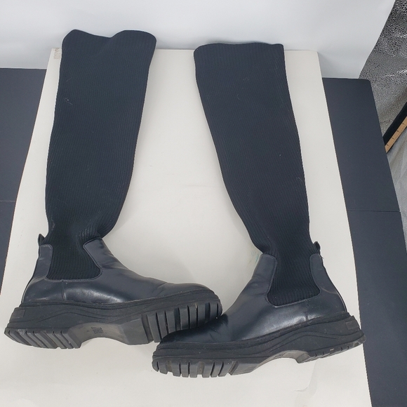 Zara Shoes Women 10 EU 41 Over the Knee Boots Black Ribbed Knit Sock Shaft - Picture 3 of 6